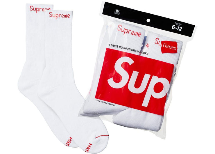 Supreme Hanes Crew Socks (4 Pack) White