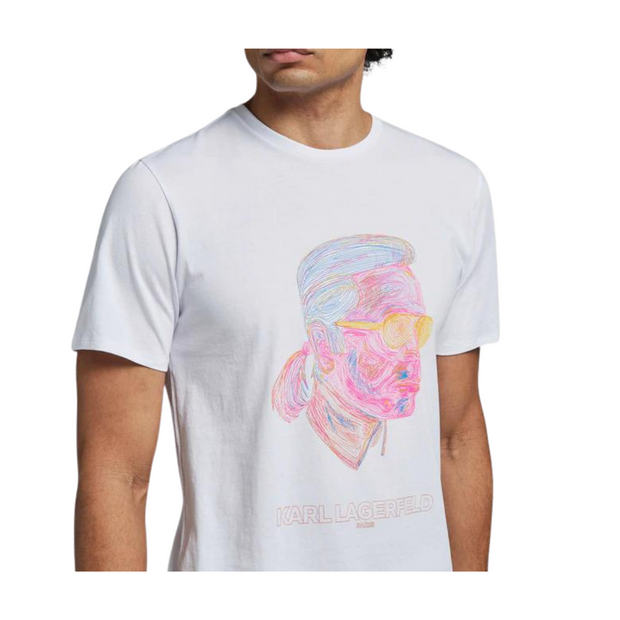 Karl Lagerfeld Cotton T-shirt White Neon Portrait
